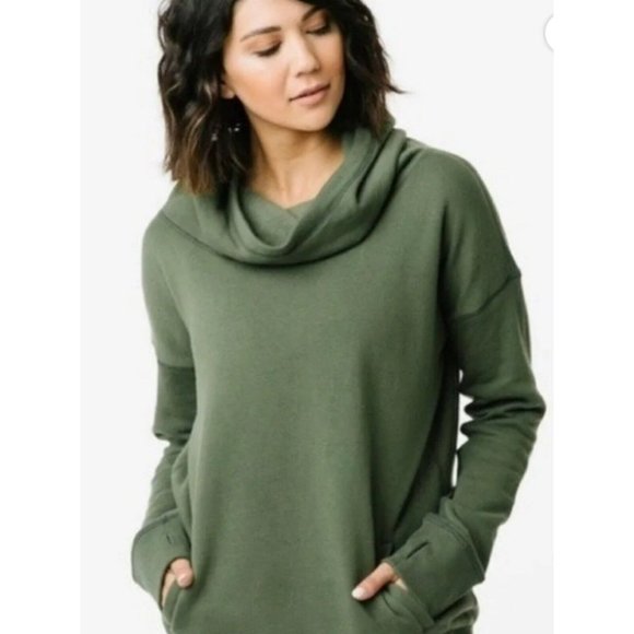 ZYIA Tops - Zyia Size Medium Oh So Soft Hoodie Green Cowl Neck Pockets Cotton Blend